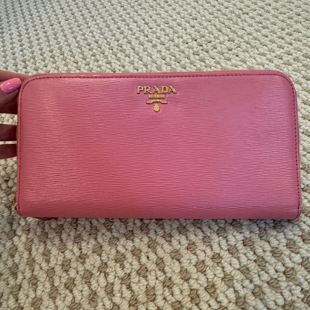 Prada Saffiano Leather Zip Around Long Wallet - Pink